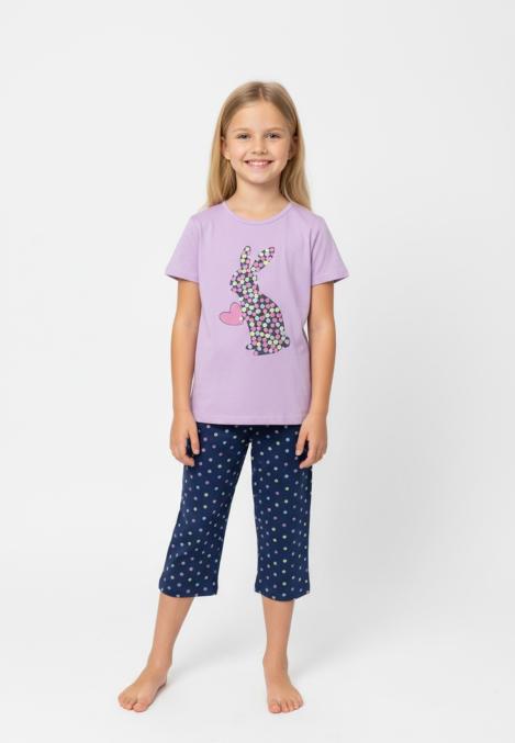 Pijama copii cu maneca scurta si pantaloni 3/4,culoare mov, Engros